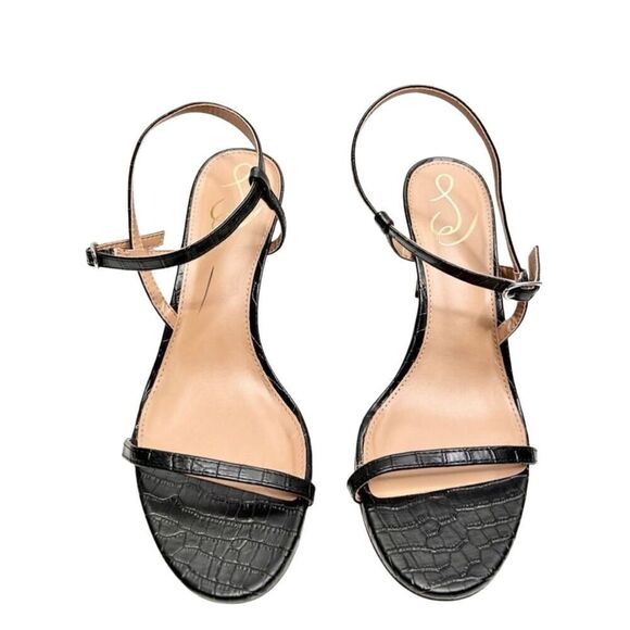 Sam Edelman Sandals Size 9.5 Black Croc Embossed Dara Open‎ Toe Ankle Strap - Picture 3 of 9